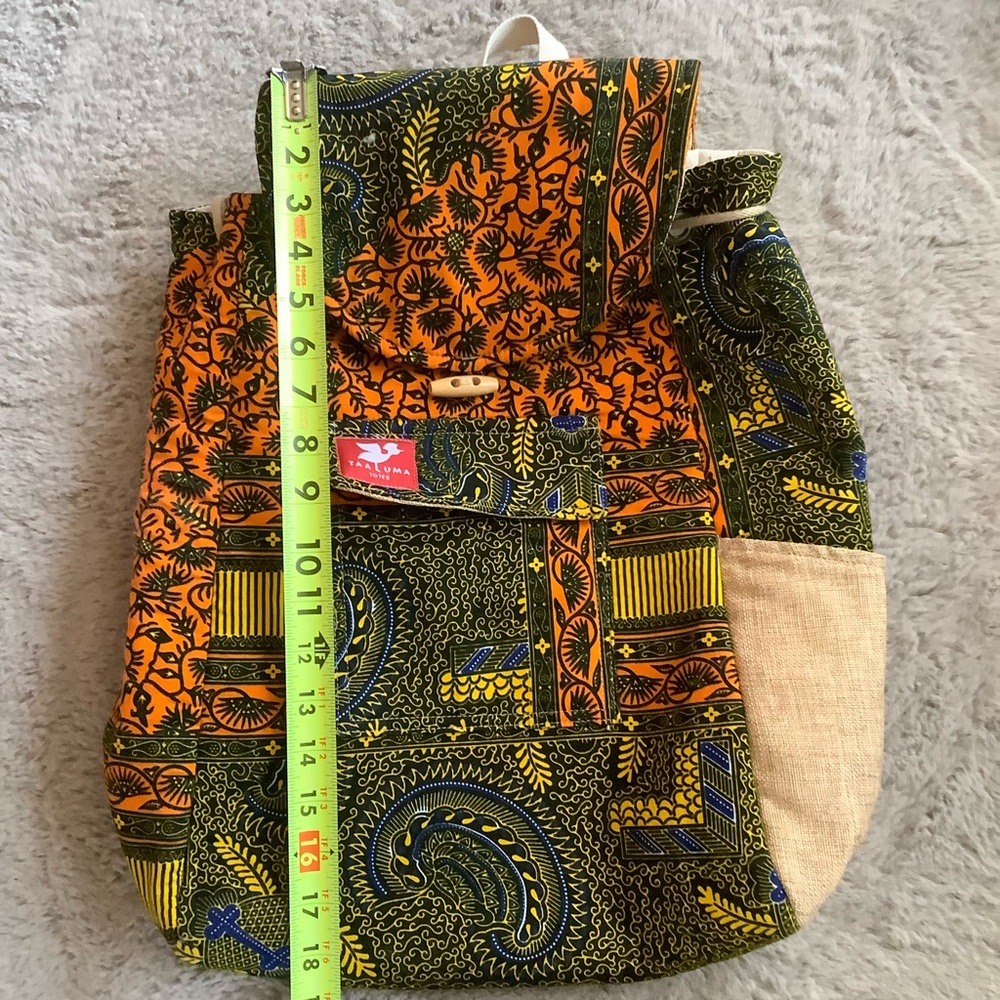 Handcrafted Orange & Olive Patterned Drawstring B… - image 4